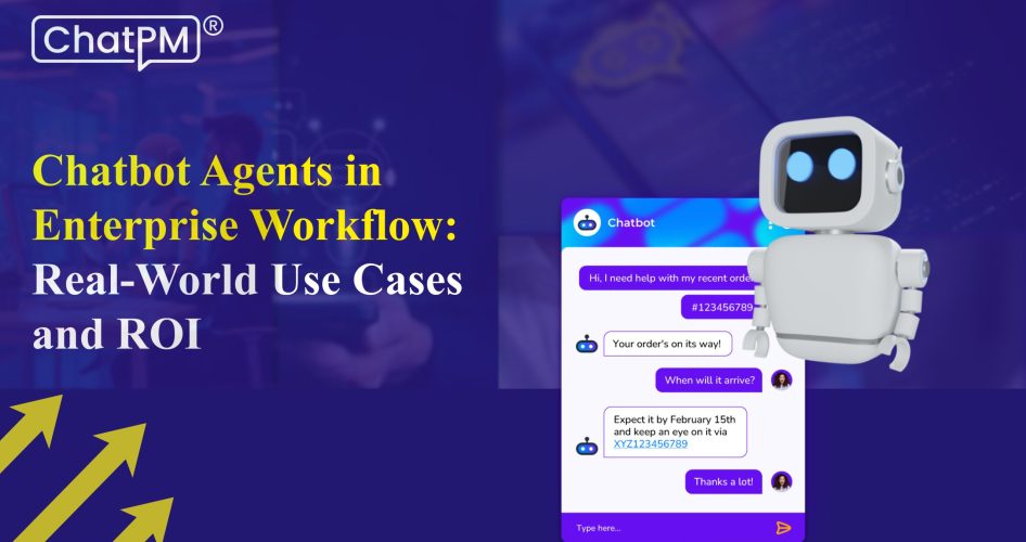 Business team interacting with a chatbot interface during a digital workflow meeting